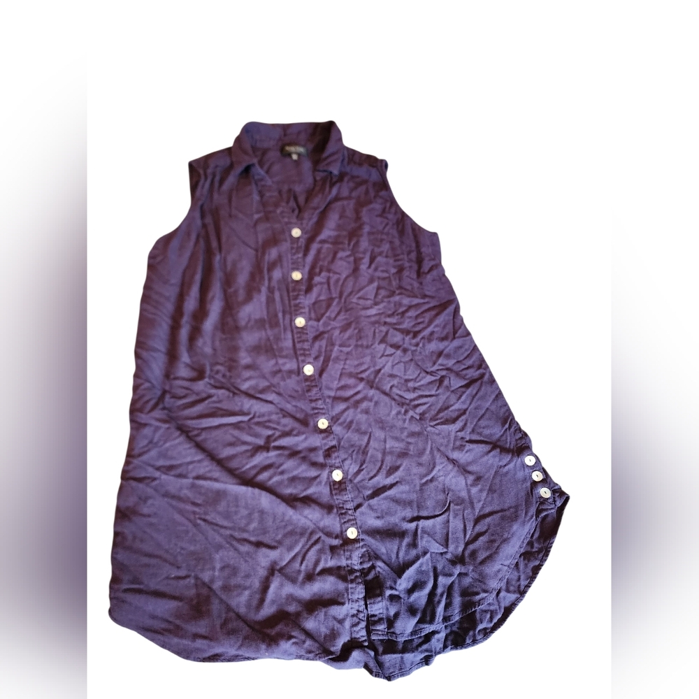 Plus Size Women's Sleeveless Navy Blue Button-Down Shirt Dress